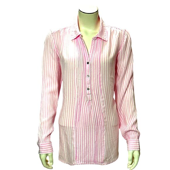 At Last Sportswear, Inc. Tops - CCC Luxurious Cozy Fabrics Pink White Striped Long Sleeve Button Down Shirt Med